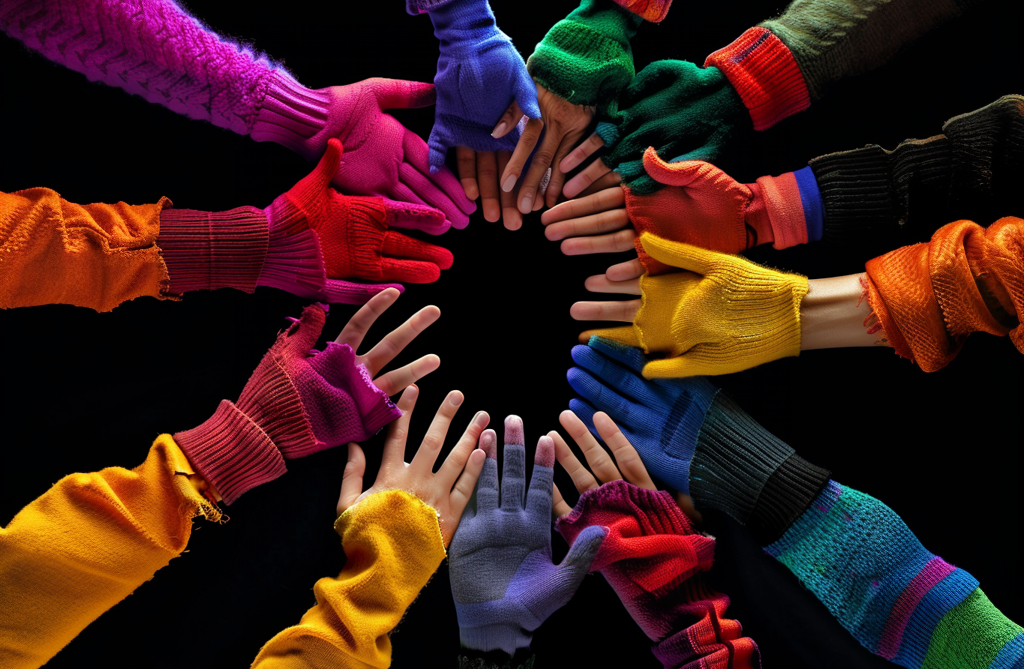 Colourful hands in a circle form.